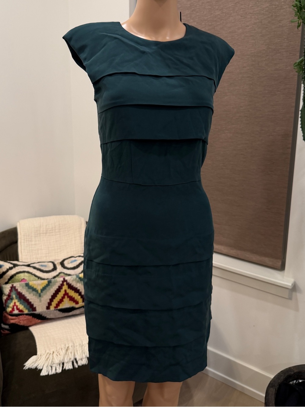 L’AGENCE Cap-Sleeve Tiered Silk Dress in Dark Teal
